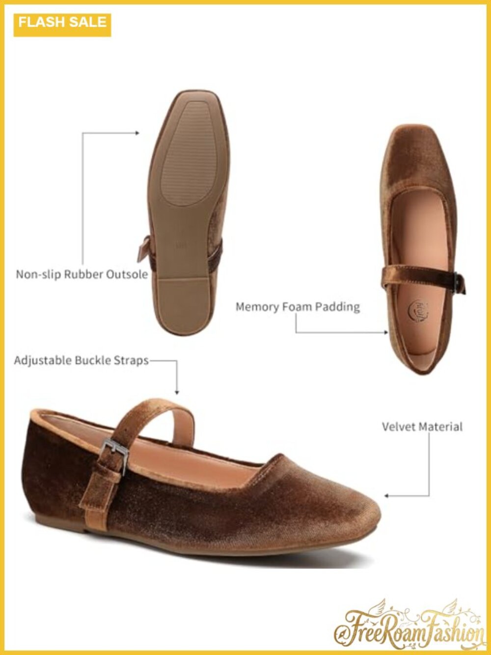 Velvet Mary Jane Ballet Flats Woven Comfort Memory Foam Buckle Strap - Picture 5 of 6